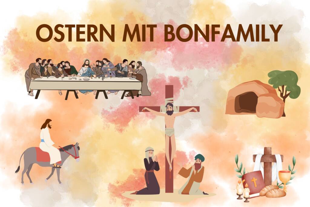 Ostern Darstellungen: Abendmahl, Kreuzigung, Grab, Religion.